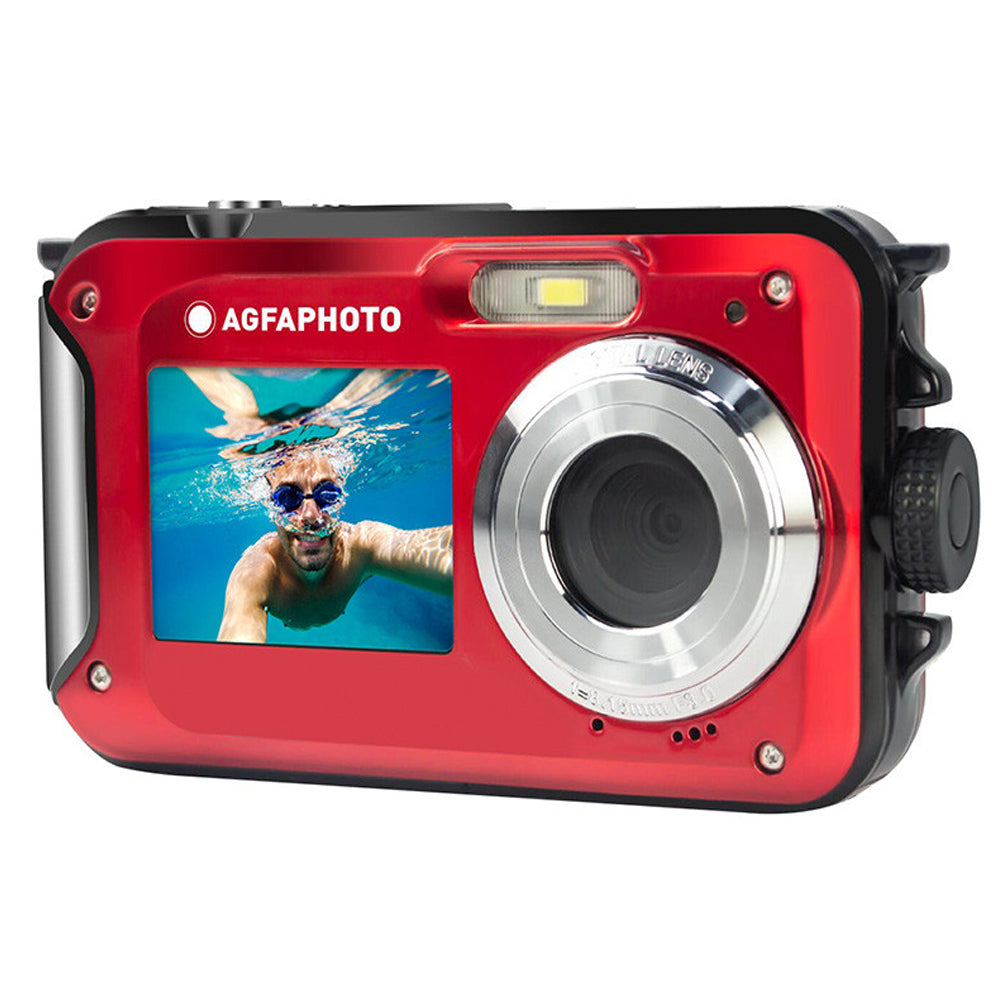 AGFAPHOTO Realishot (WP8000) 24MP Waterproof Digital Camera with CMOS Sensor, 2.7K Video, 16x Zoom, Dual 1.8" Front / 2.7" Rear Screen, 3m / 10Ft Max Depth Resistance Max 128GB Memory Storage Support for Underwater Photo Video | Blue, Red