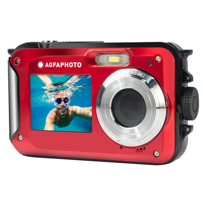 AGFAPHOTO Realishot (WP8000) 24MP Waterproof Digital Camera with CMOS Sensor, 2.7K Video, 16x Zoom, Dual 1.8" Front / 2.7" Rear Screen, 3m / 10Ft Max Depth Resistance Max 128GB Memory Storage Support for Underwater Photo Video | Blue, Red