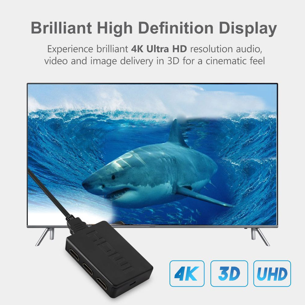 ArgoX 4K 60 Hz 3 x 1 HDMI 2.0 Switcher with IR Remote Control, 3D and HDR Video Support, and 3Gbps Data Rate for DVD Players, PS4, HD Players, Set Top Boxes | HDSW3-N