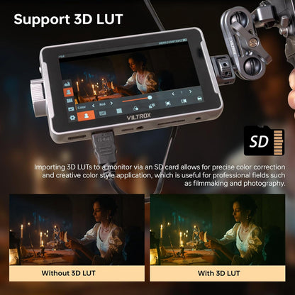 Viltrox DC-V1 5.5" On-Camera IPS Touchscreen Video Camera Monitor with 4K 60Hz, 1920 x 1080 Resolution, HDMI Input / Output, 3D LUTs, USB Type-C Power, Built-in  Magement Tools and L-Series Battery for Content Creation