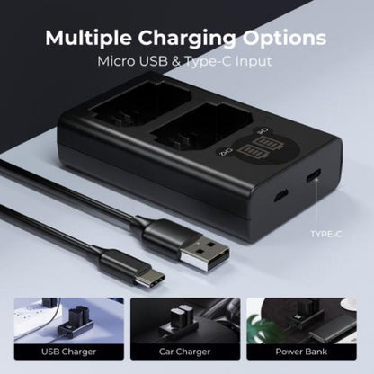 K&F Concept NP-FZ100 Dual Battery Charger with LCD Screen Indicator and USB A to Type C Charging Cable for Sony Alpha A7 III, A7R III, A7R IV, A9, A6600, Alpha A9 II, etc. Digital Camera Photography