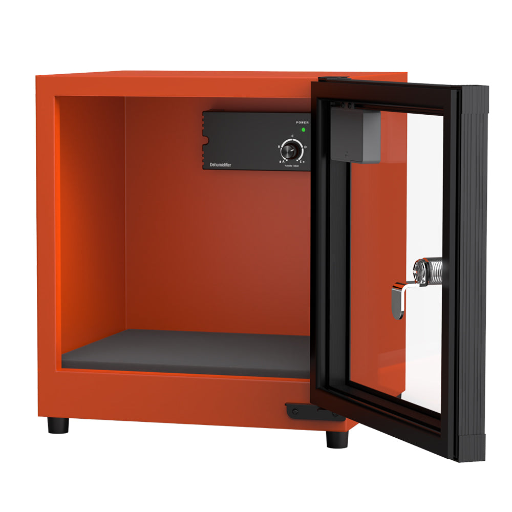 Andbon AB-18C 18L Electronic Dry Cabinet Moisture Proof Dehumidifying Box with 30-60%RH, Noiseless, Analog Digital LCD Display, Controller Knobs and Key Lock Security for DSLR Mirrorless Cameras & Lens Lenses | Metallic Grey, Silver Black, Amber Orange