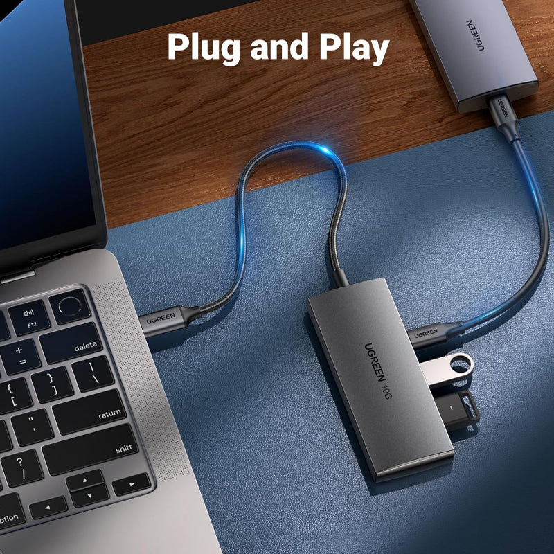 UGREEN 4-Port USB 3.2 Hub Adapter with USB C / A Ports, 10Gbps Transfer Rate & Braided Cable Jacket for MacBook, PC, Desktop Computer, Laptop, Keyboard, Mouse, Card Reader, etc. | 30758
