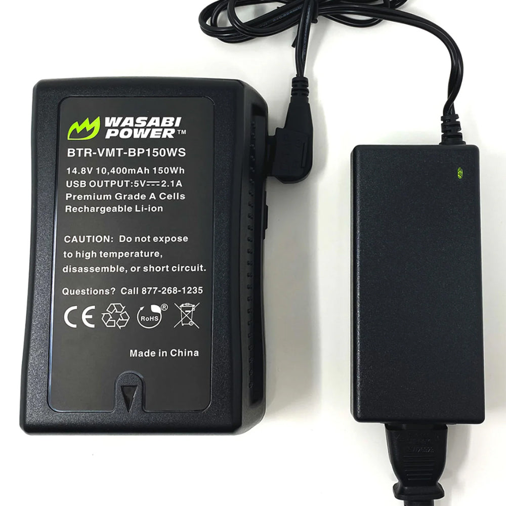 Wasabi Power V Mount Battery and Charger (14.8V, 10400mAh, 150Wh) Rechargeable Lithium Ion Battery for Sony HDCAM, XDCAM, Digital Cinema Cameras, Broadcast Video Camcorder and Other Camcorders