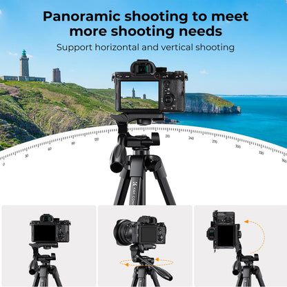 [CLEARANCE] K&F Concept 2-in-1 Aluminum Tripod with Built-in Smartphone Holder, Bluetooth Shutter Remote Controller, 52cm to 152cm Adjustable Height, 360° Pan/175° Tilt for Camcorder, DSLR, Mirrorless Camera, iPhone & Android Phones | KF09-125