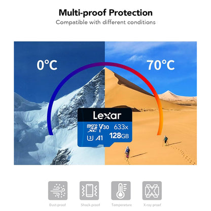 Lexar Professiol 128GB High Performance 633x Blue Series MicroSDXC V30 A1 U3 UHS-I Class 10 Micro SD Card with 4K Video Recording, 100MB/s Read, 45MB/s Write Speeds and MicroSD Card Adapter for Cameras and Android Devices