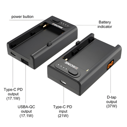 ZGCINE NPF-01 / NPF-02 NP-F Multi-Function Battery Charger & Power Adapter for Sony NP-F550/750/970 with USB-C PD 25 W In/Out, Dual DC Barrel Outputs, USB-A & D-Tap Outputs, 4-Level LED Status, Multi-Function Charger for Photography