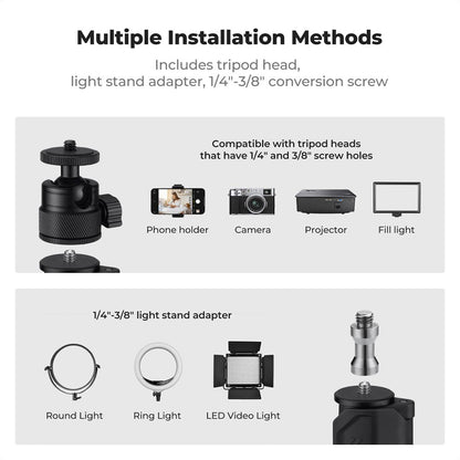 K&F Concept 102cm Aluminum C-Clamp Desktop Stand with 3kg Load Capacity, Buckle Lock, 360° Adjustable Ball Head, Light Stand Mount Adapter, Phone Holder and 1/4-3/8" Screw Holes for Camera Smartphone & Ring Lights | 1-Pack / 2-Pack Options