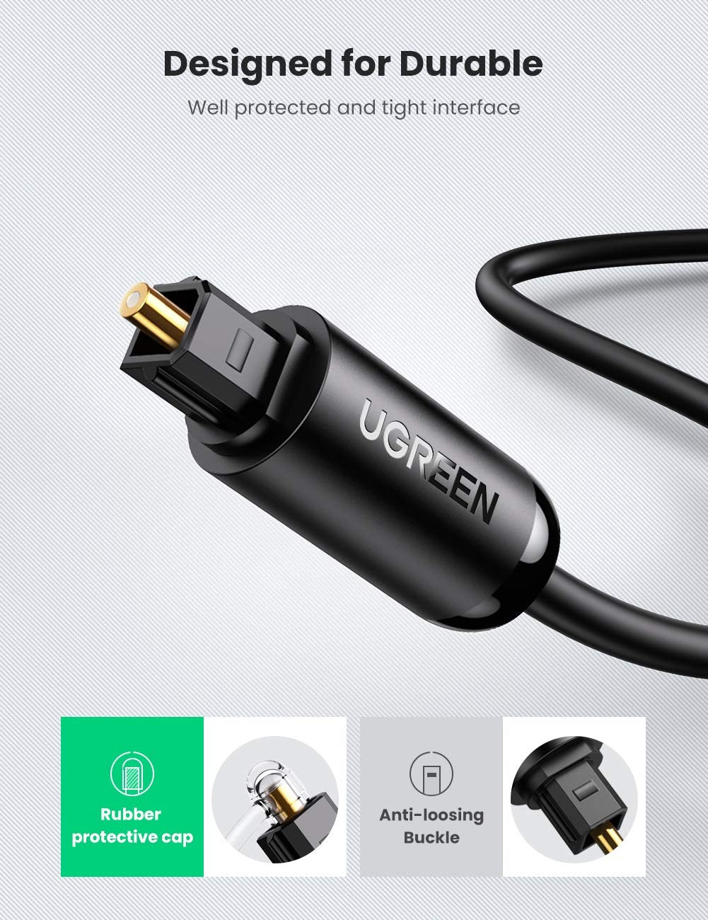 UGREEN Male to Male Fiber Optical Toslink Connector Audio Cable for TV, CD/DVD/Blu-Ray Player, Game Console to Speaker, Soundbar, Amplifier, etc. (1 Meter  / 1.5 Meter / 2 Meters / 3 Meters)