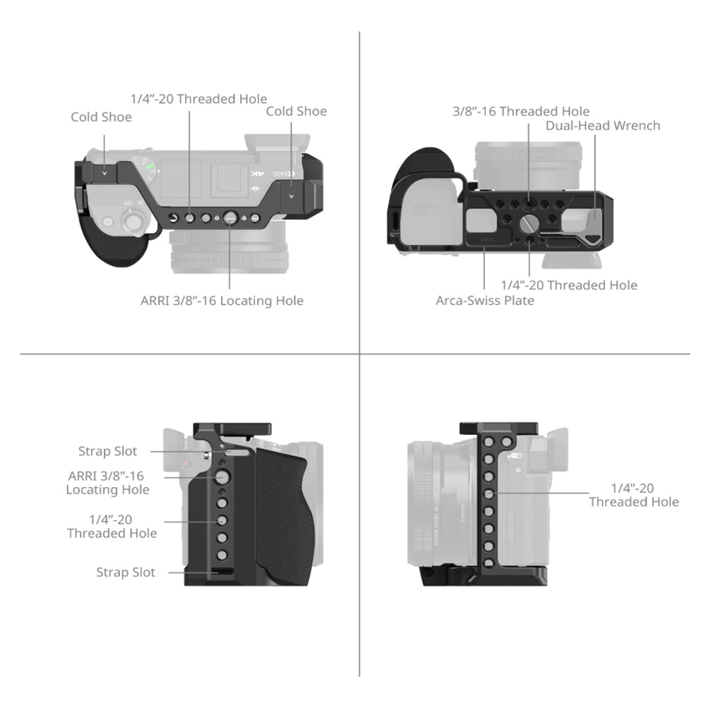 SmallRig Camera Cage for Sony a6100, a6300 & a6400 with Silicone Handle Grip, Arca-Swiss Baseplate, Cold Shoe Mount, 1/4"-20 Threaded & ARRI Locating Holes for Tripods, Gimbal Stabilizers, Handles, Microphones, Lights & Monitors | 3164B