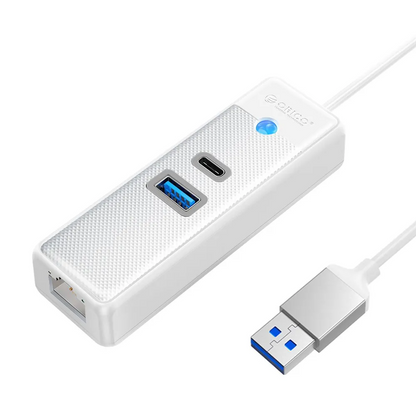 [CLEARANCE] ORICO 1.8m 3-in-1 USB 3.0 Type C Data Hub with 5Gbps USB-C 3.0 Input, 1000Mbps Ethernet, 5Gbps USB-C 3.0, USB-A 3.0 for Windows 8/10, macOS, Linux | PWCUR-U3-015