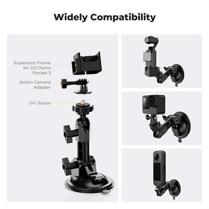 K&F Concept Suction Cup Mount for DJI Osmo Pocket 3, Osmo Action 5, GoPro Hero 12 11, Insta360 X5 X4