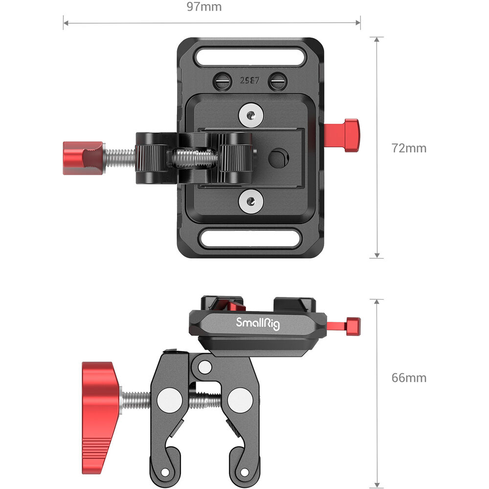 SmallRig Mini Lightweight V-Lock Battery Plate with Claw-Shaped Clamp with Thumbscrew, 1/4"-20 & M4 Mounting Threads and Durable Aluminum Construction for V-Mount Camera Batteries 2989