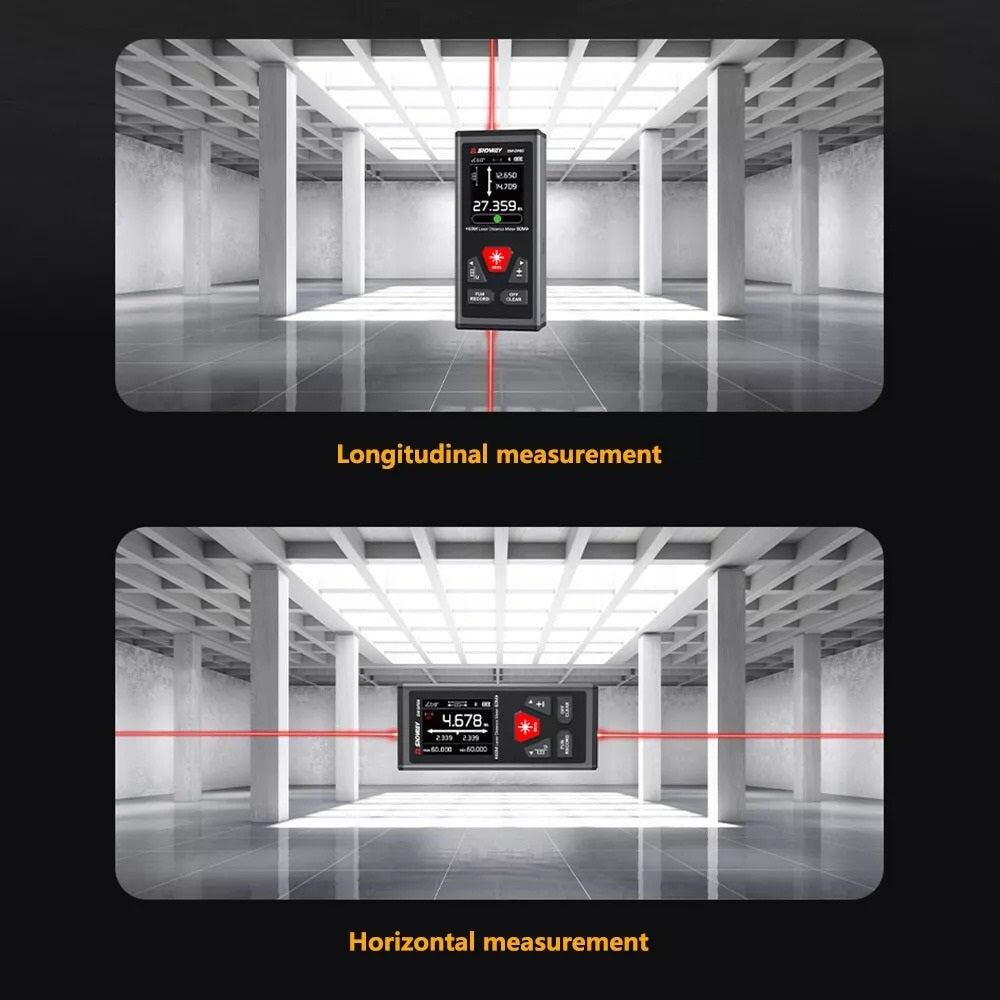 SNDWAY Dual Rechargeable Laser Distance Meter with Bidirectional 60M /120M Measuring Range, Laser Class Level II, LCD Display Screen, Magnetic Back and Multiple Measurement Function Options for Industrial and Home Improvements | SW-DR60