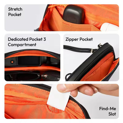Ulanzi YY08 TechLite 2L Crossbody Shoulder Sling Bag with Two-Way Zipper, Detachable Strap, Spacious Compartments and Multi-Stretch Pockets for DJI Osmo Pocket 3, Digital Cameras, Smartphones, Batteries, Mini Tripod & Accessories | Black