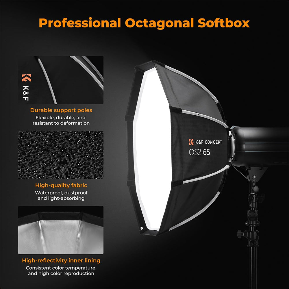 K&F Concept 65/90cm Quick Release Octagon Softbox, Bowens Mount, Dual Diffusers | OS2-65/OS2-90