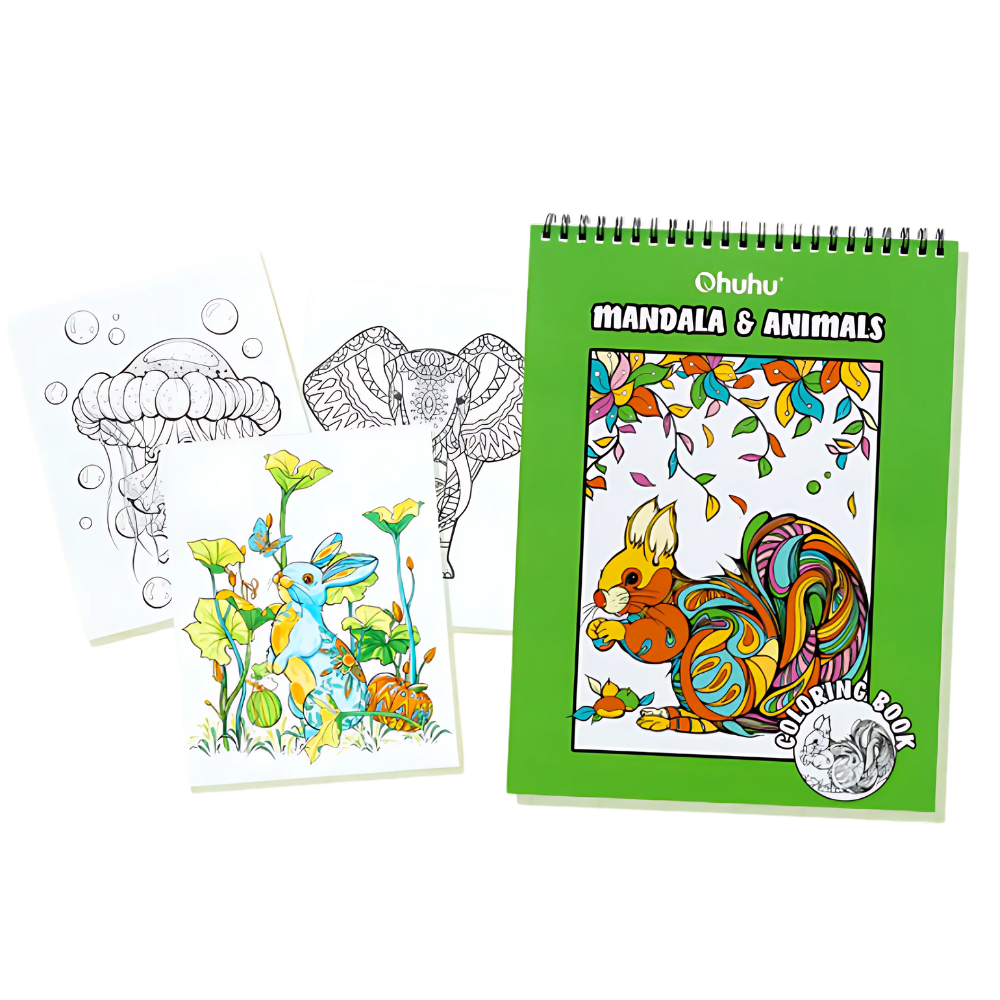 Ohuhu Double Sided Bleed Proof Coloring Book Pad with 20 Pages 40 Designs Top Spiral for Arts Crafts Kids Color Sketch