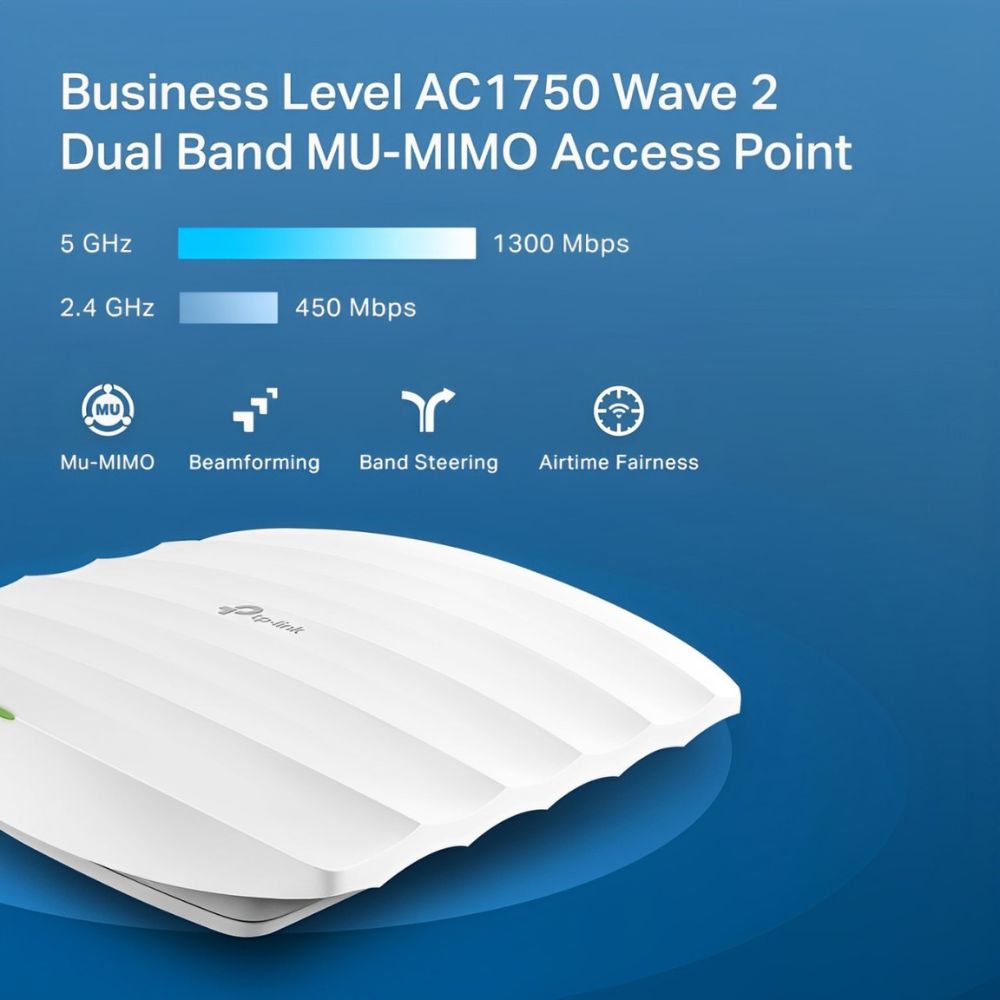 TP-Link Omada EAP245 AC1750 Wireless Dual Band Gigabit Ceiling Mount WIFI Access Point with 2.4Ghz / 5Ghz, 1750Mbps Max Speeds, Long Range Coverage, Seamless Roaming and Centralized Magement for Cloud Platform