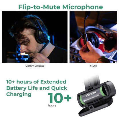 Accsoon CoMo HOST / REMOTE Wireless Intercom Over Ear Headset with Flip-to-Mute Interchangeable Microphone w/ 1300ft Max Operatiol Range, 2320mAh 10Hrs Battery Life, Multi Remote / Slave Links for Audio and Studio Production Equipment