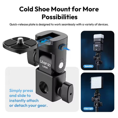 Ulanzi LA04 Light Stand Adapter with 1/4" Quick-Release Cold Shoe Mount, 180° Tilt Angle, Up to 3kg Load Capacity for Video Fill Lights, Speedlite, Cameras and Phone Holder | L121