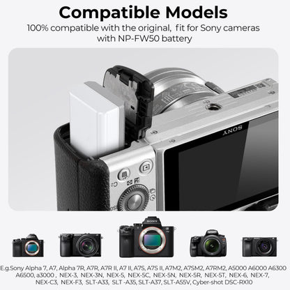 K&F Concept NP-FW50 Battery Pack Li-Ion 7.2V 1100mAh with USB Type-C Connector Direct Charging for Selected SONY Digital Camera ZV-E10, Alpha 7, A7, A7II, A7RII, A7SII, A7S, A7S2, A7R, A7R2, A5000,A6000, A6500, A6300, NEX-3, NEX-5, etc.