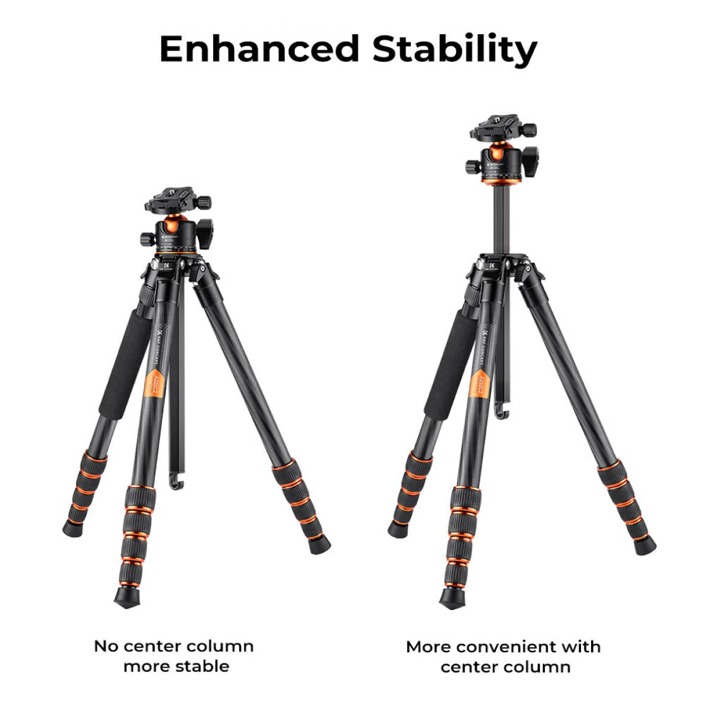 K&F Concept 360 Degree Ball Head 5-Section Carbon Fiber Tripod + Monopod with 15kg Max Load Capacity, 1.5m Max Height, 1/4" 3/8" Threaded Mounts for DSLR Mirrorless Cameras | A255C2+BH-36L