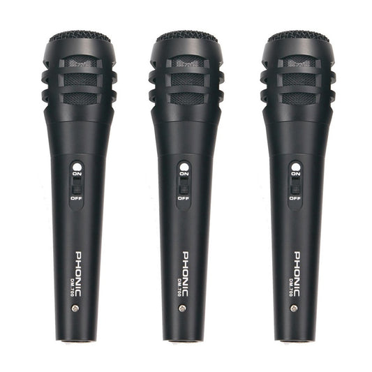 Phonic DM-700 Professional Cardioid Dynamic Microphone (3 pcs) with On/Off Switch, Pop Filter, Neodymium Magnet Sensitivity, and Minimal Handling Noise