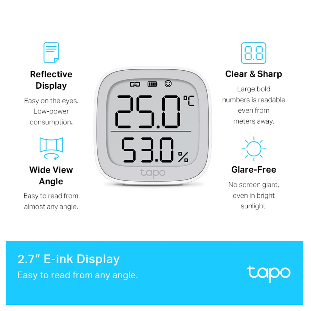 TP-Link TAPO T315 High Accuracy SMART Temperature and Humidity Sensor Monitor with LCD Display, Mobile App Controls and App Notification Alerts