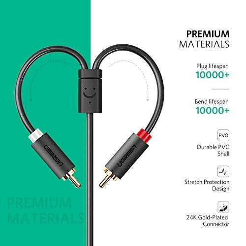 UGREEN 3.5mm Female to 2 RCA Male AUX Hi-Fi Audio Cable (0.25 Meter, 1 Meter) with Gold-Plated Connectors, Flexible PVC Jacket, Multi-Layer Shielding for PC, Laptop, TV, Phone, Tablet, Speaker,  Amplifier, Headphone, etc. | 10561 10588