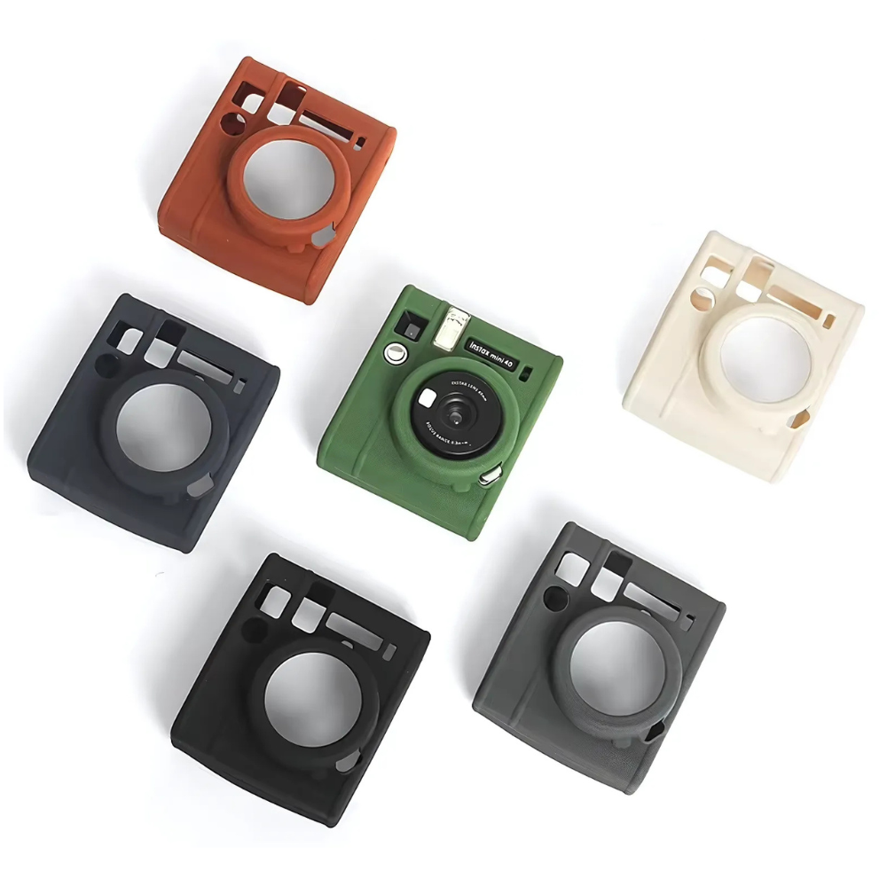 Pikxi Soft Silicone Protective Case Leather Style for FUJIFILM Instax Mini 40 Instant Film Camera Wear & Drop Resistant with Precise Cutout Holes | Black Dark Blue Green