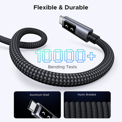UGREEN UNO 0.5 Meter USB-C to USB-C 100W PD Fast Charging Cable with LED Emoji Display, 480Mbps Data Sync, E-Marker Smart Chip, Braided USB-C Male Cable for Laptop, Tablet, Smartphone and Gaming Devices | L509 (45612) | JG Superstore