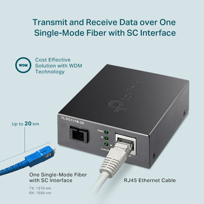 TP-Link TL-FC111PB-20 10/100Mbps WDM Media Converter with 1-Port PoE Single-Mode Fiber Optic Transceiver with 20 km Extension Range, Auto-Negotiation Half/Full-Duplex Mode, Auto-MDI/MDIX TP LINK TPLINK