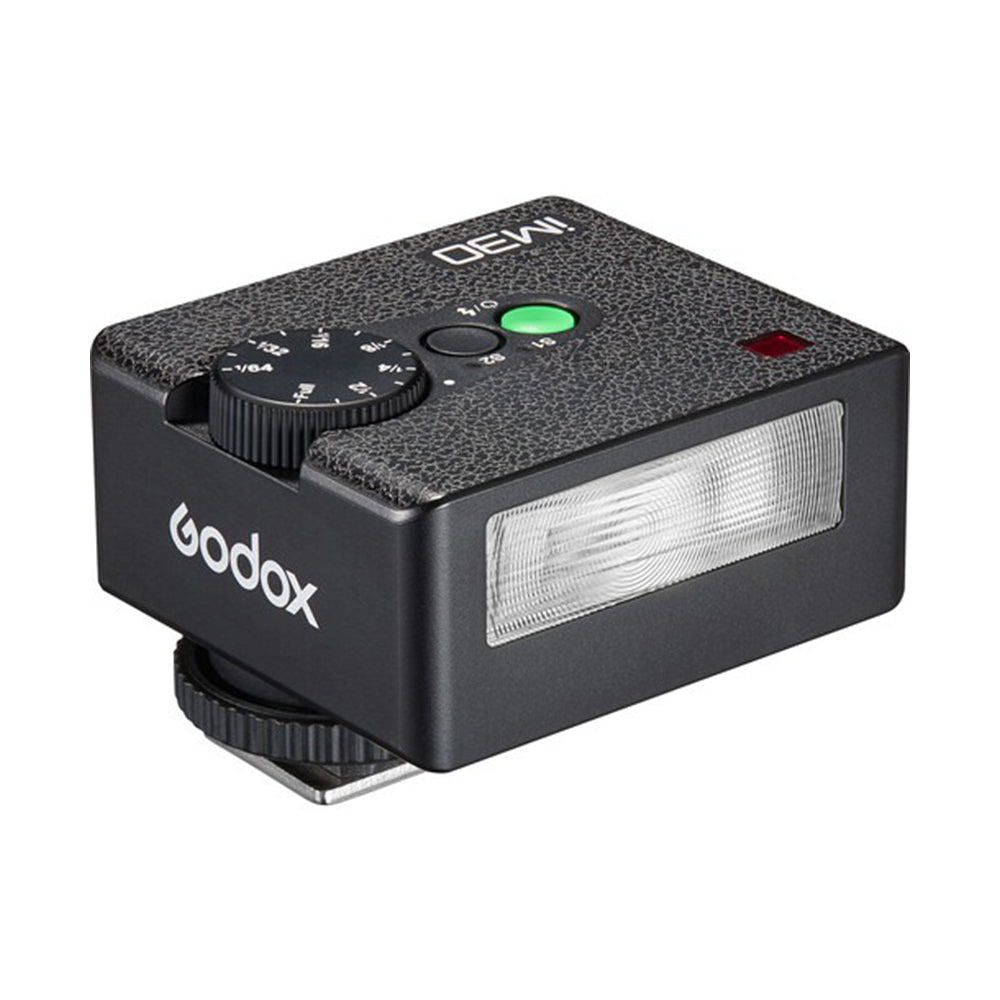 Godox iM30 Portable Manual Mini Camera Flash with 6500K CCT, 49.2' Guide Number at ISO 100, Optical S1 / S2 Modes, 2pcs AAA Battery Operated for Studio Lighting and Equipment