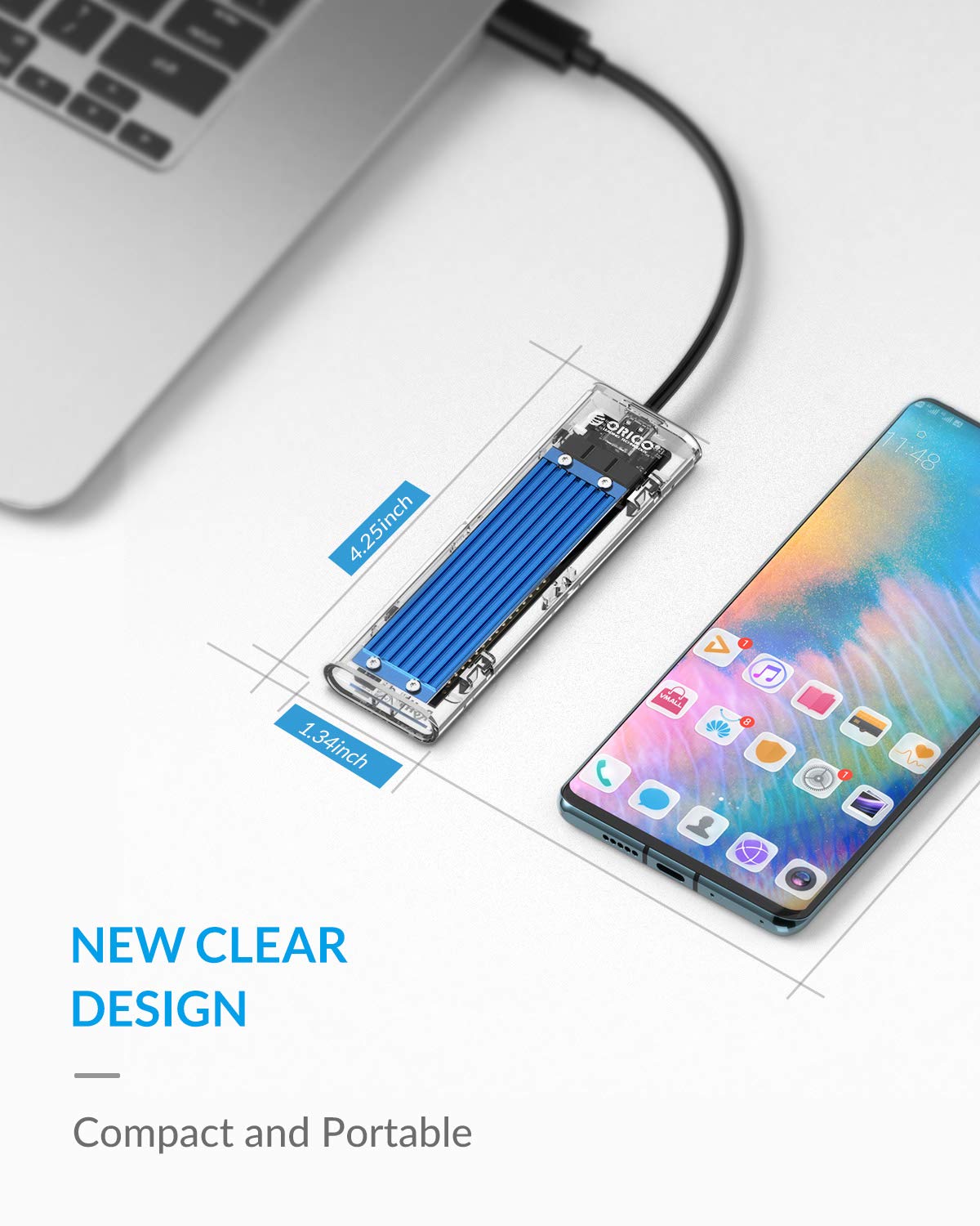 [CLEARANCE] ORICO M.2 NVMe SSD Solid State Drive Transparent Enclosure with USB 3.1 Type-C Output, 10Gbps Transfer Rate, 2TB Max Capacity for Windows, Mac OS, Linux | TCM2-C3