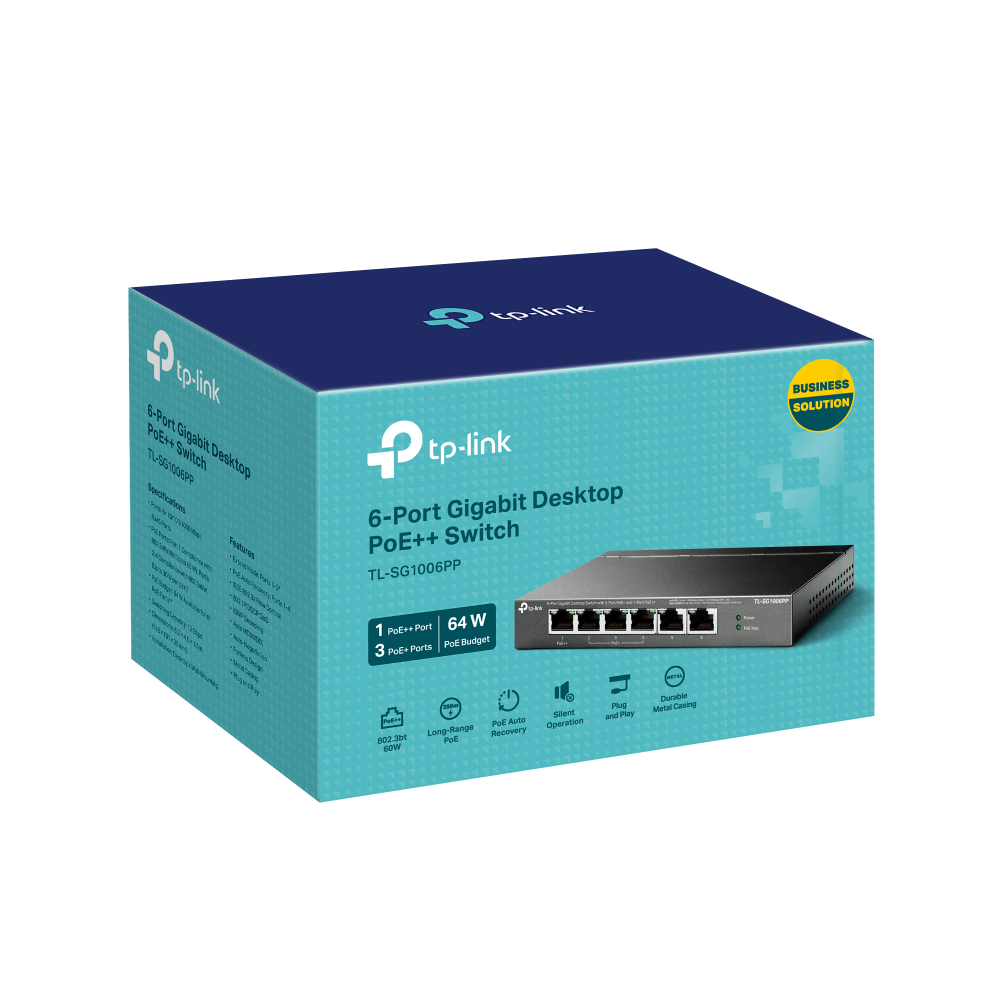 TP-Link TL-SG1006PP 6-Port 10/100/1000 Mbps Gigabit Desktop Switch w/ 3-Port PoE+ and 1-Port PoE++