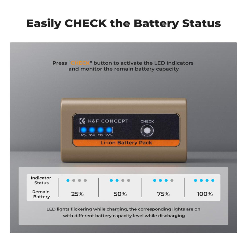 K&F Concept Sony NP-F970 NPF970 10500mAh Battery with USB Type-C Direct Fast Charging and LED Indicators for Select Sony Cameras