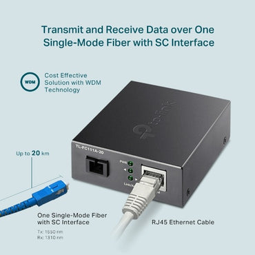 TP-Link TL-FC111A-20 10/100Mbps WDM Single-Mode Media Converter Fiber Optic Transceiver TP LINK TPLINK