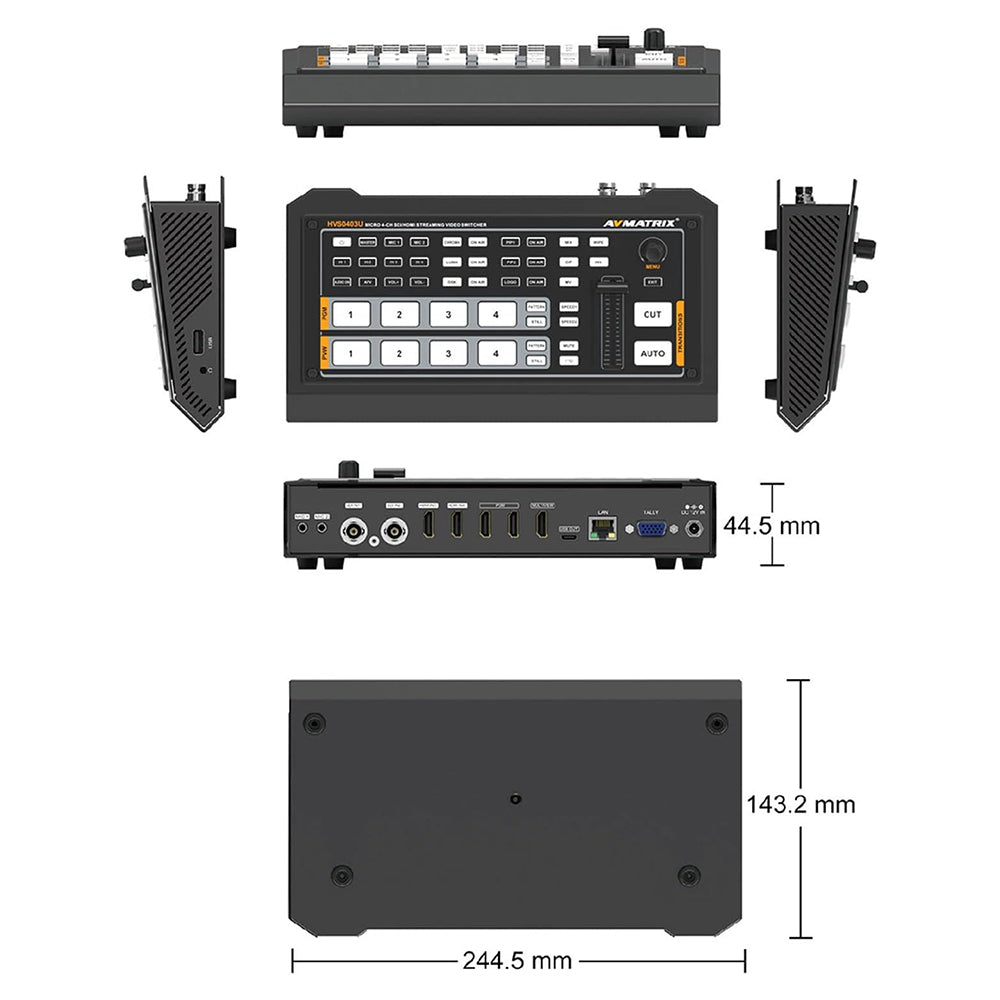 AVMatrix HVS0403U Micro 4-Channel SDI & HDMI Video Switcher with USB Capture for Computer and Android Phone, Multiview & PGM, PiP / PoP, Audio Interface, Transition Effects, and Logo Overlay for Live Streaming, Broadcast, and Production