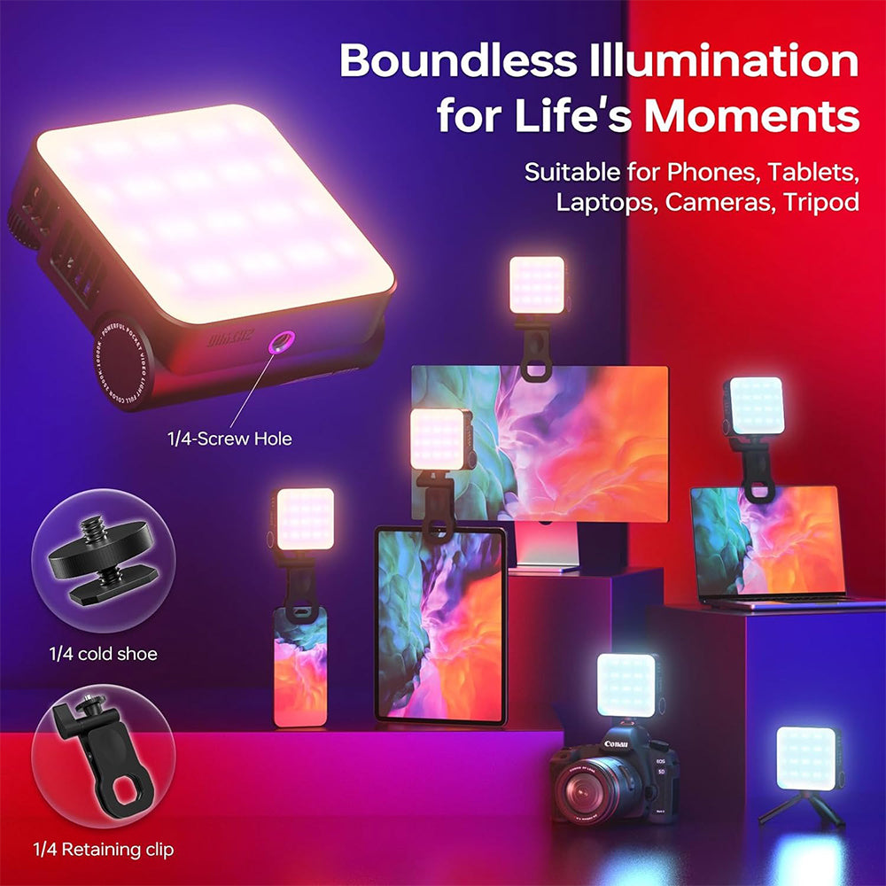 ZHIYUN CINEPEER CM15 RGB LED Mini Video Fill Light with Rechargeable Battery, Creative Lighting Effects, 1/4" Clip & Cold Shoe Adapter for On-Camera & Smartphone Mounting, Studio Lighting, Photography, Filmmaking, Vlogging & Live Steaming