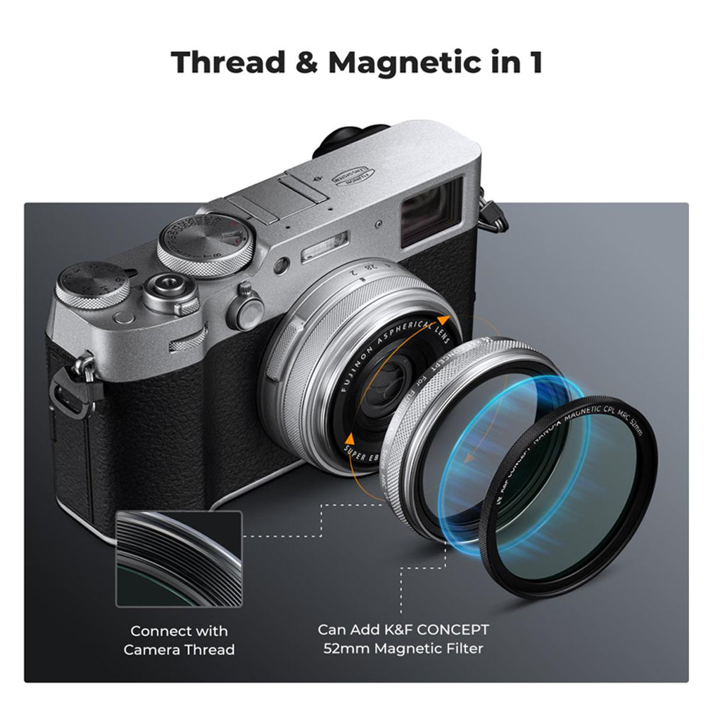 K&F Concept FUJIFILM X100 Series NANO-X MCUV Ultraviolet Lens Filter for FUJI X100, X100F, X100S, X100T, X100V, X100VI Cameras - Multi-Coated Optical Glass, Magnetic Frame, High-Definition, Waterproof & Scratch-Resistant