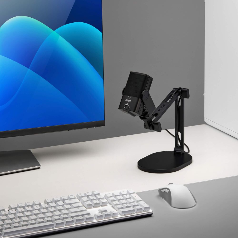 RODE DS2 Desktop Studio Arm for Broadcast Microphones with Articulated Boom Arm, Cable Management Guide, Heavy Base, 900g Max Load Capacity, 15" Vertical Reach and 3/8 to 1/4" Adapter