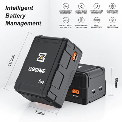 ZGCINE ZG-S150 133Wh / ZG-S95 95Wh V-Mount Battery with Dual USB-C PD Ports 100W Fast Charging, 2 D-Tap and Barrel DC Outputs, 5-Level LED Indicator, Compact Power Hub for Mobile Phones, Cameras, LED Lights, Monitors and Video Production