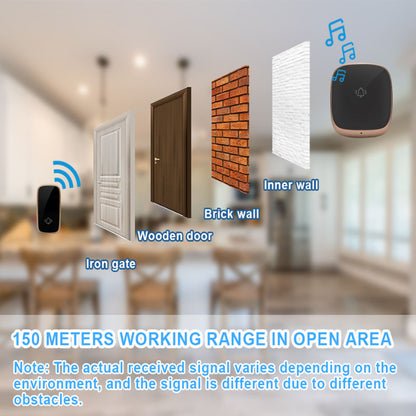 [CLEARANCE] DAYTECH DB25 Self-Powered Smart Wireless Doorbell Plug and Play AC 110V-220V Water-Resistant 260m Long Range Door Bell Buzzer with Adjustable Volume, 38 Chimes and Tunes for Home Office Indoor and Outdoor Installation (GOLD)