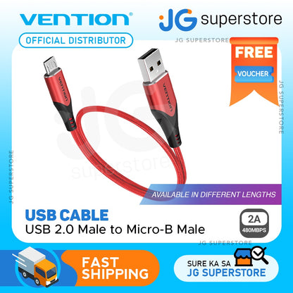 Vention Cotton Braided (COA) USB 2.0 A Male to Micro-B Male 2A Cable 480Mbps (Available in Different Lengths)