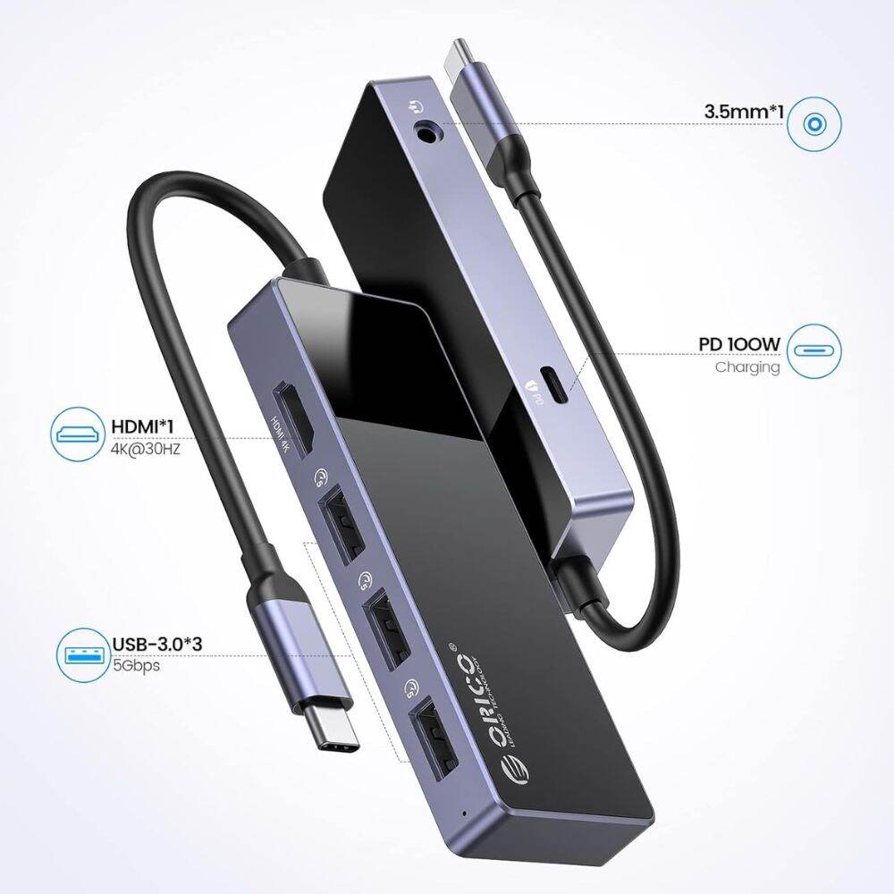 [CLEARANCE] ORICO USB 3.0 Type C Hub Adapter with 100W PD Fast Charging, HDMI, USB C & SD/TF Card Reader for PCs, MacBook, Computer Desktops & Laptops (Windows, macOS, Linux) | USB Hub Extension Docking Station | DM-9P-BK-BP