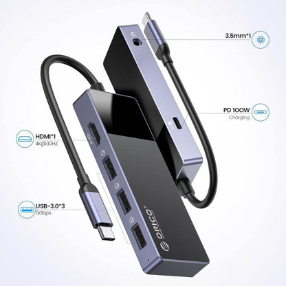 [CLEARANCE] ORICO USB 3.0 Type C Hub Adapter with 100W PD Fast Charging, HDMI, USB C & SD/TF Card Reader for PCs, MacBook, Computer Desktops & Laptops (Windows, macOS, Linux) | USB Hub Extension Docking Station | DM-9P-BK-BP