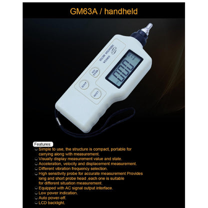 Benetech GM63A Portable Digital Vibration Meter High Sensitivity Probe Vibration Monitoring Instruments
