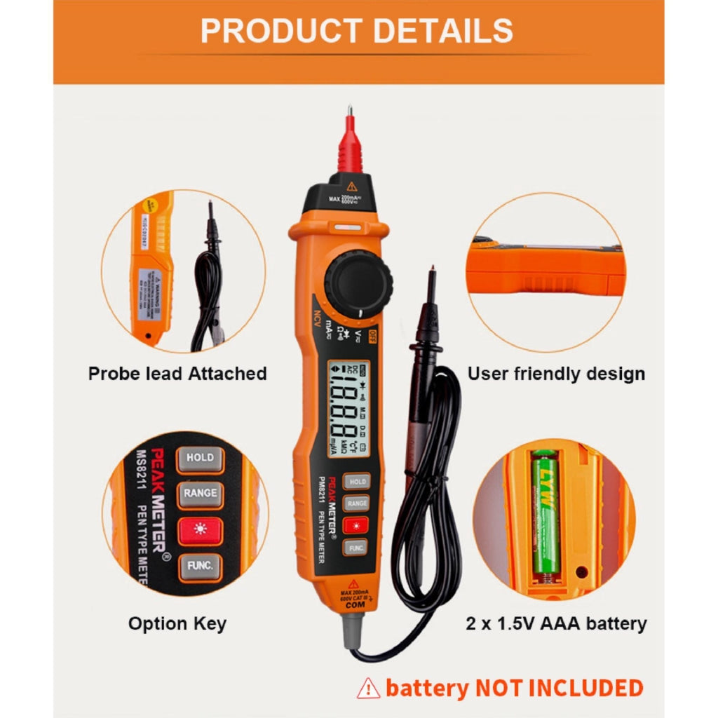 [CLEARANCE] PeakMeter PM8211 Digital Multimeter with probe ACV/DCV Electric Handheld Tester Multitester digital professional