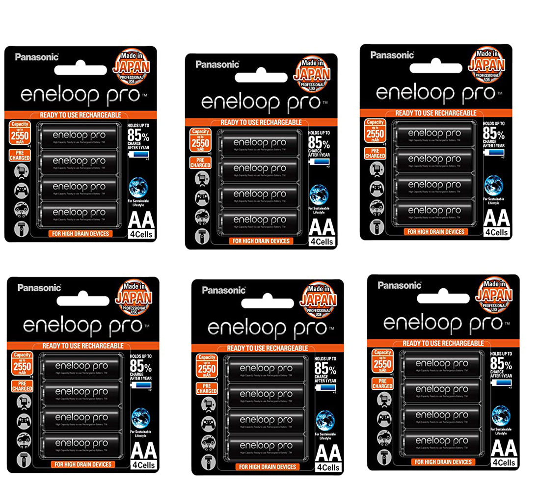 Panasonic Eneloop Pro BK 3HCCE 4BT AA Rechargeable Battery Pack of 4 (Black) x6