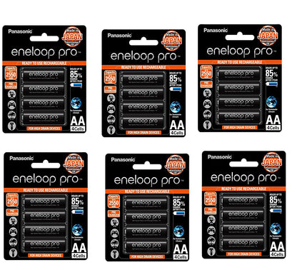 Panasonic Eneloop Pro BK 3HCCE 4BT AA Rechargeable Battery Pack of 4 (Black) x6